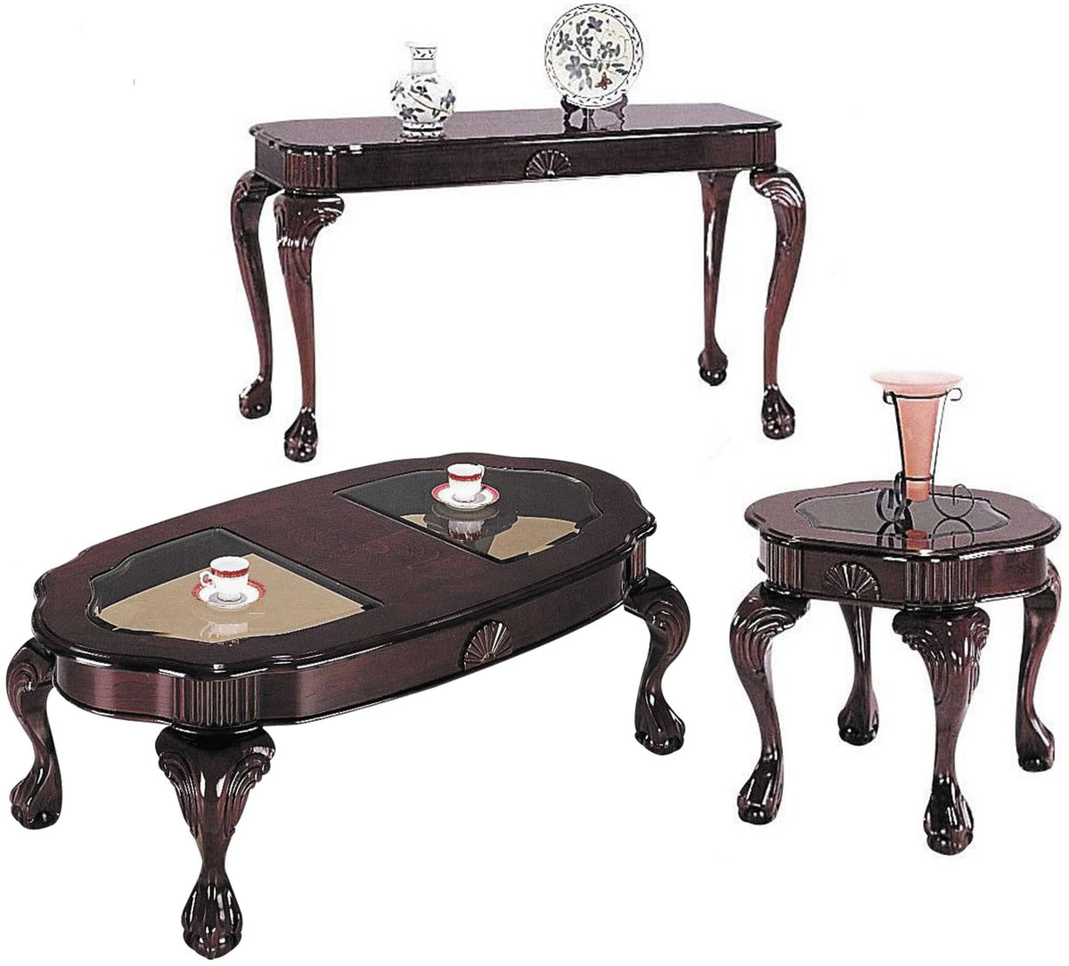 Cherry & Glass 3-Piece Coffee & End Table Set R45002