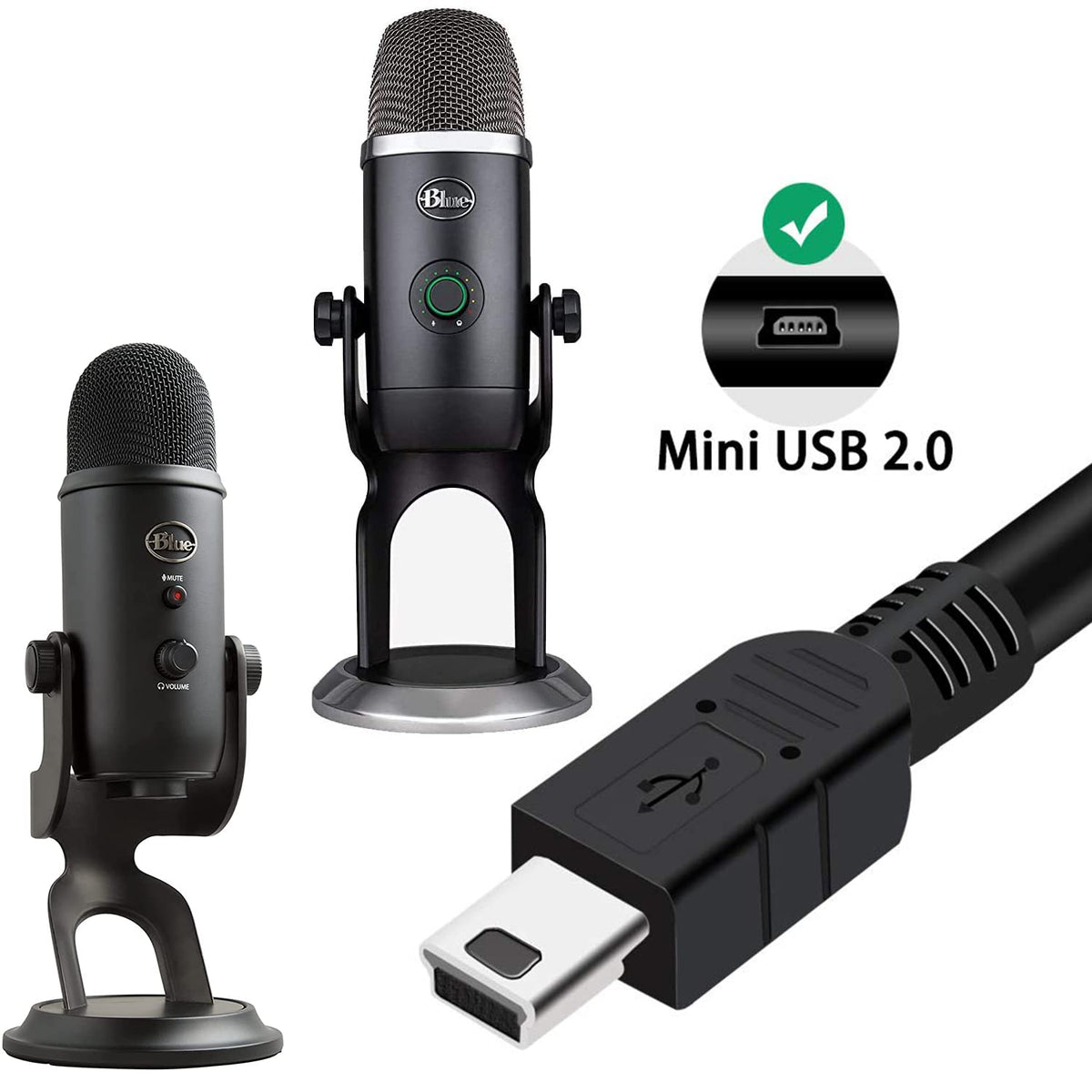 Mini USB Charging Cable for Blue Yeti Microphone (3.3FT) L12906