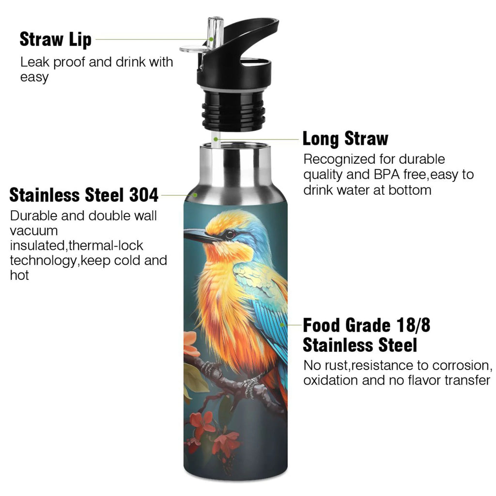 20 oz Insulated Stainless Steel Water Bottle with Straw Lid I194366