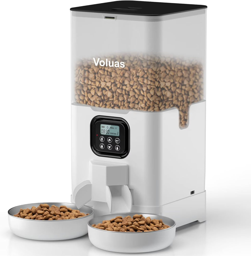 Automatic Cat Feeder with 2 Stainless Steel Bowls, 6L Timed W890