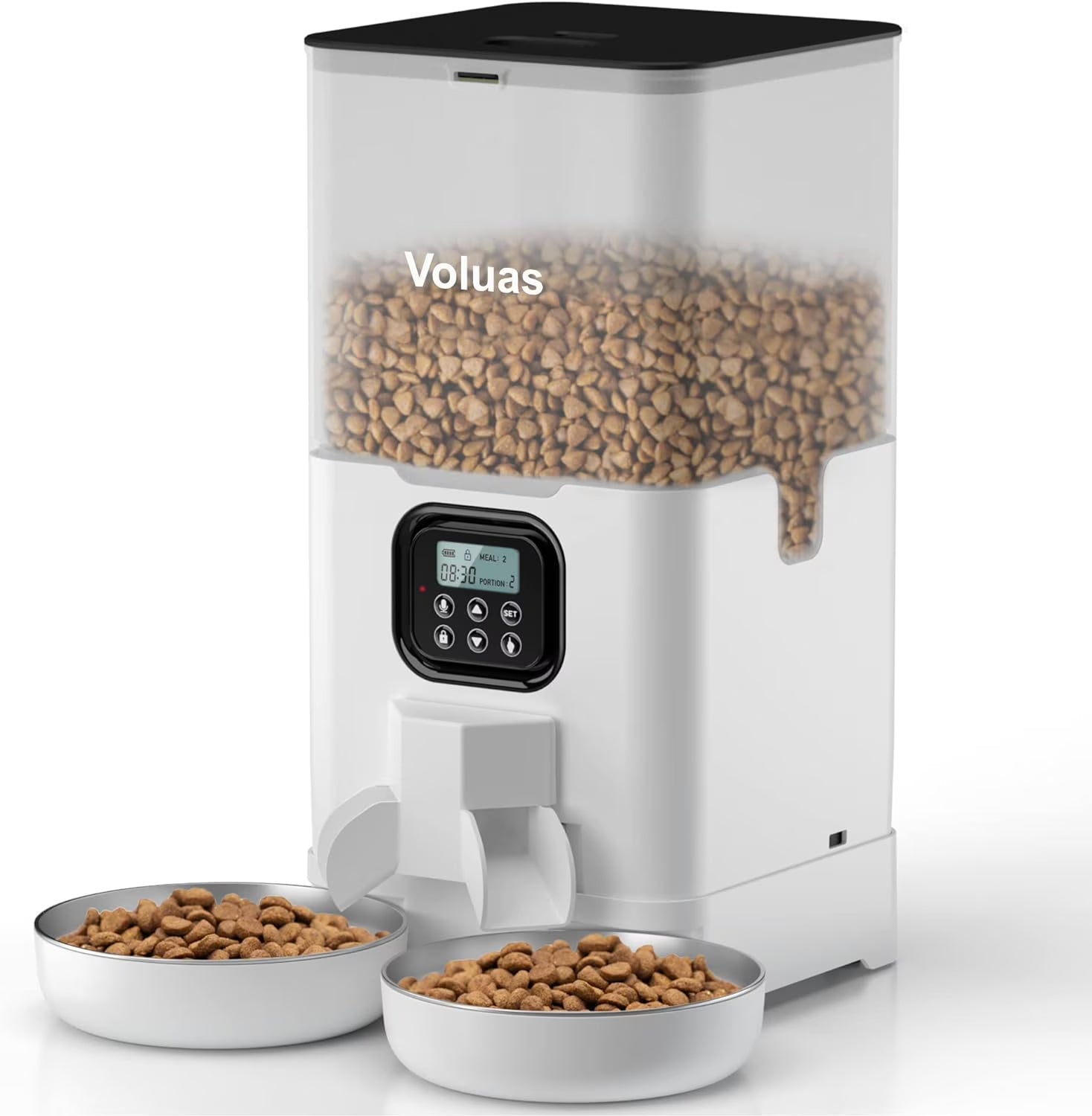 Automatic Cat Feeder with 2 Stainless Steel Bowls, 6L Timed W890