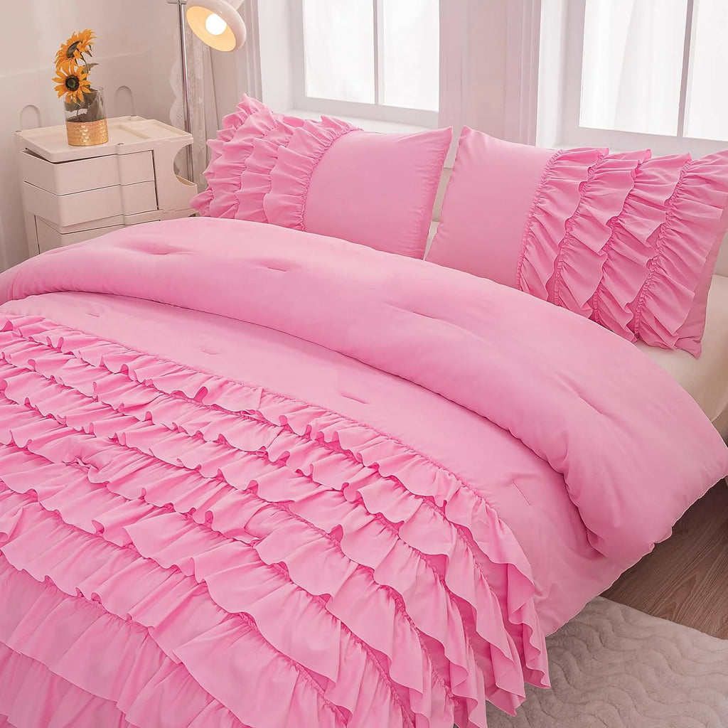 Purple Ruffle 5 Pcs Full Comforter Bedding Set I5443