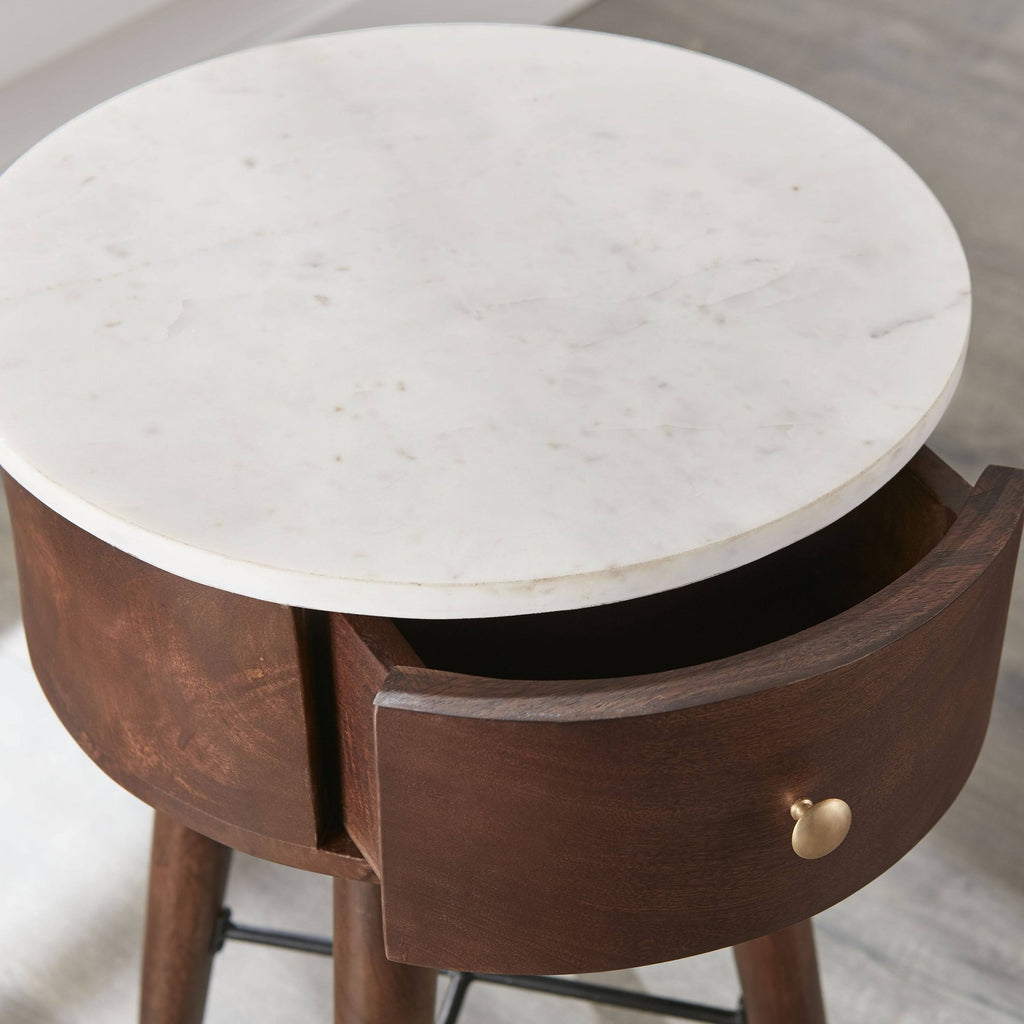 White and Brown Cherry Round End Table R238