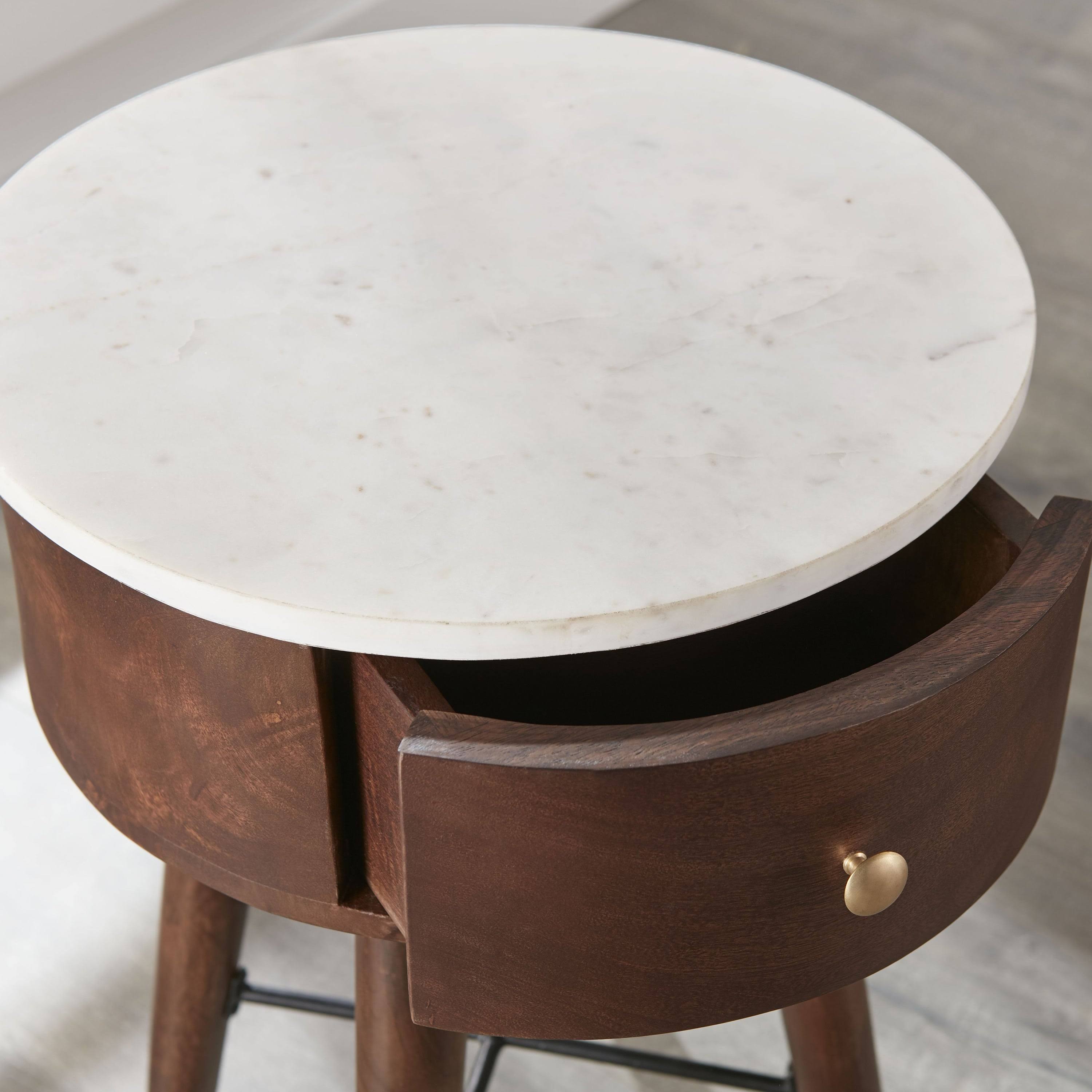White and Brown Cherry Round End Table R238