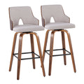 Walnut Wood Beige Fabric Swivel Barstool Set of 2 R361153