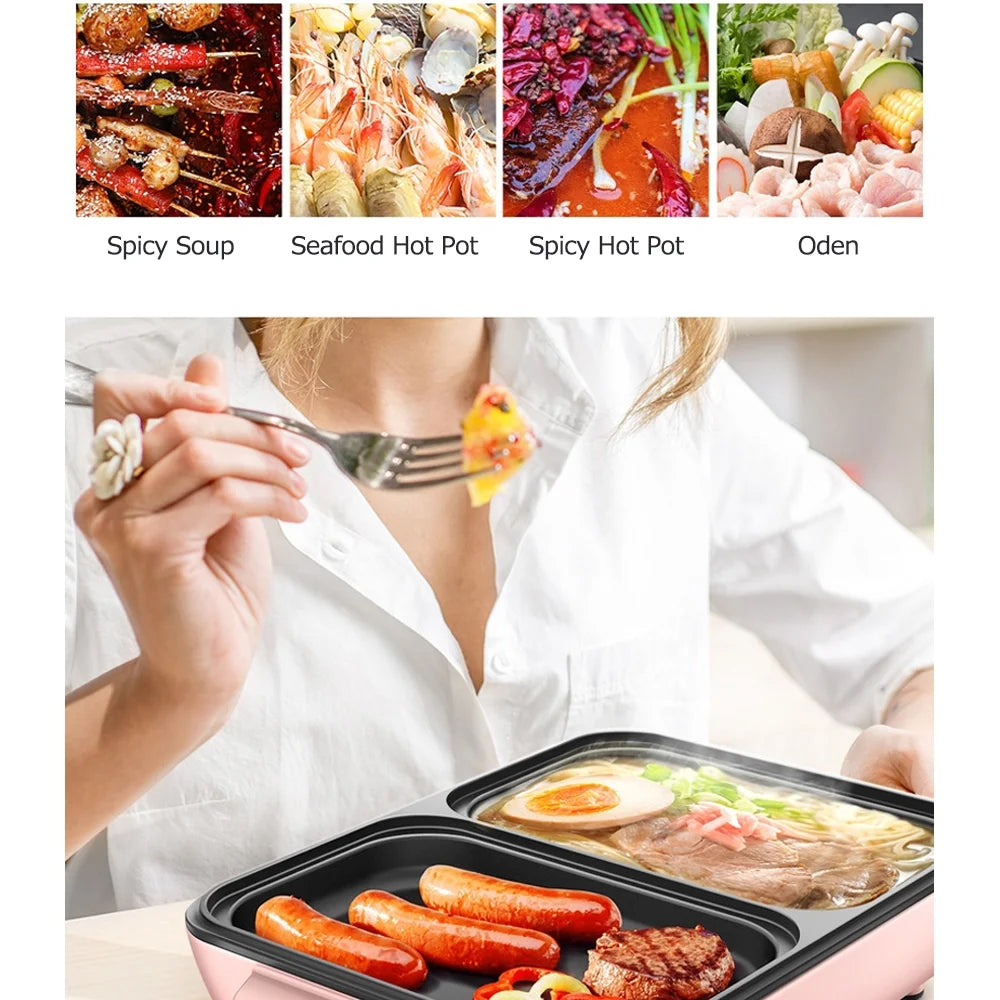 2 IN 1 Electric Grill Pan Hot Pot Barbecue Machine P2048
