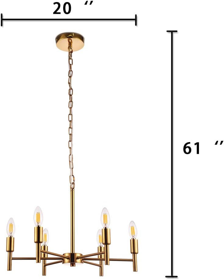 Brushed Brass 6 Lights Modern Pendant Ceiling Light Fixture C82553