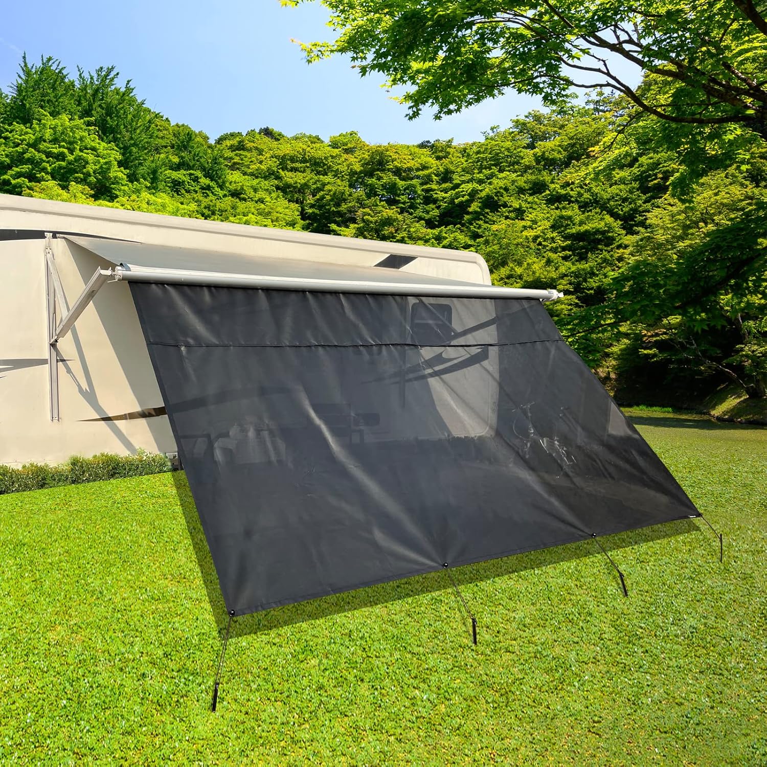 RV Awning Shade Screen with Zipper 8'X15'3'' Universal with Complete Kits R273550