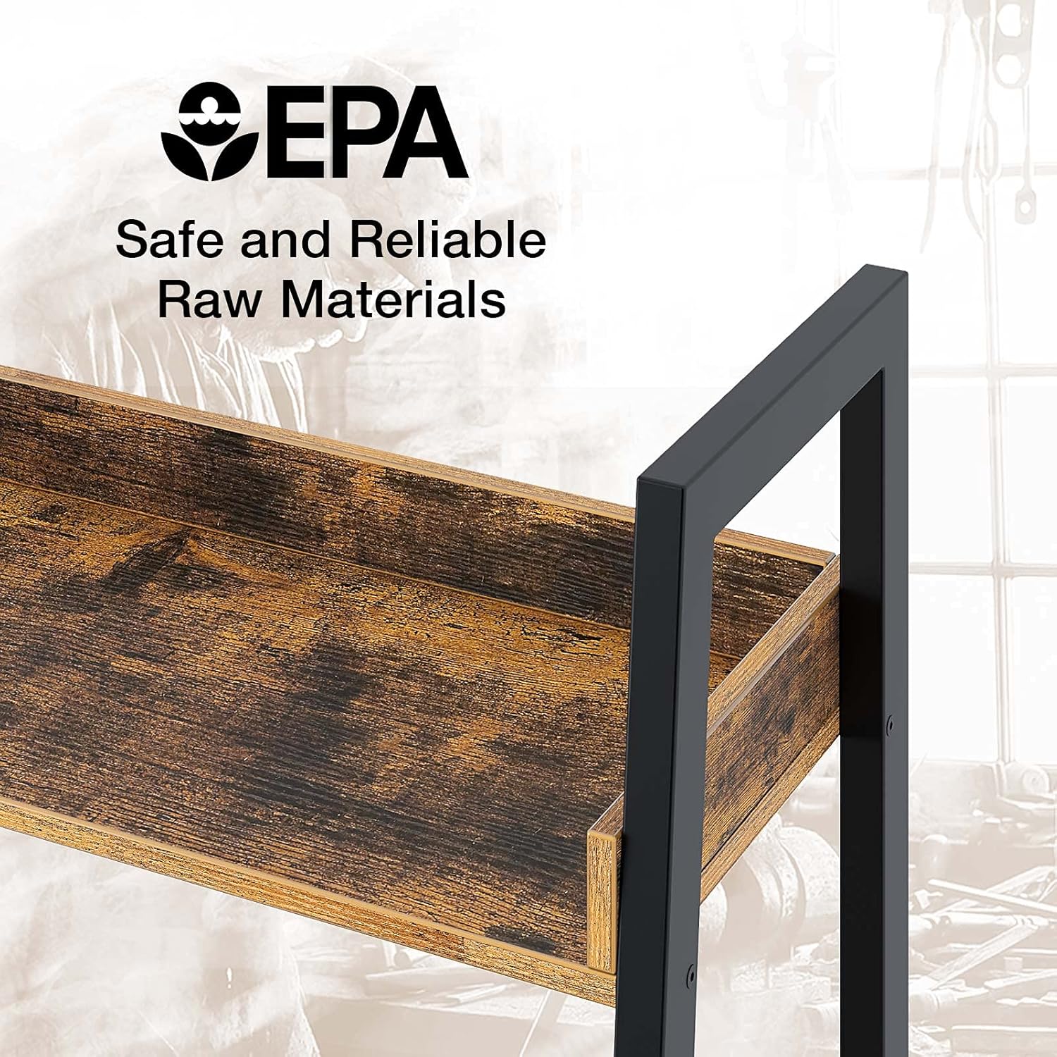 Rustic Brown 3 Tier Ladder Shelf with 2 Drawers Y29689