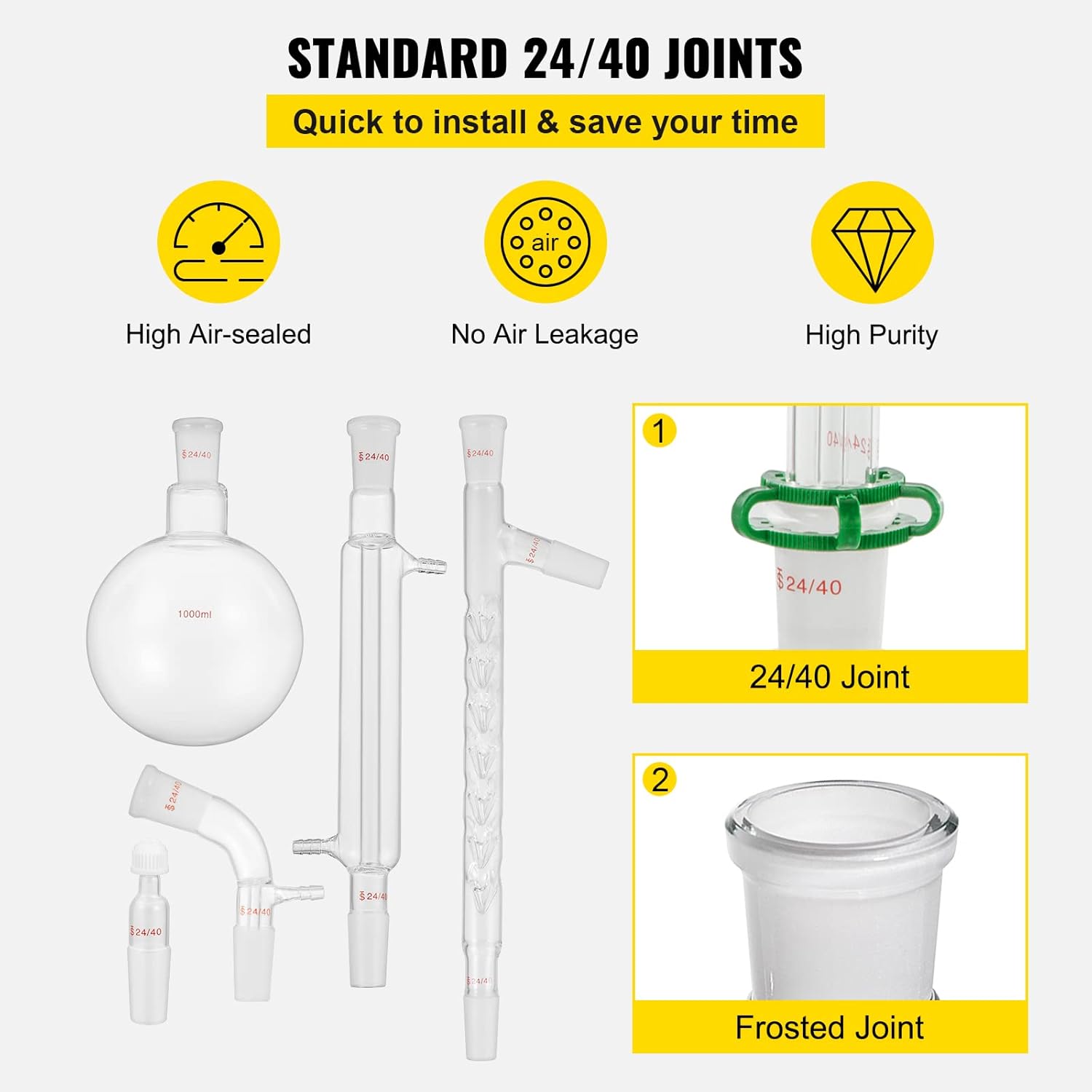 13pcs Borosilicate Glass Distillation Apparatus Kit with 1000ml Round Bottom Flask M965555