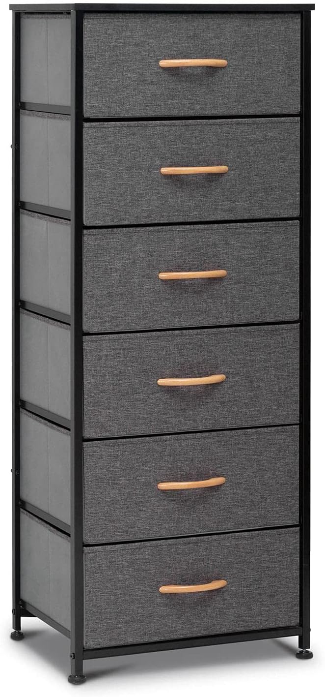 Gray 6 Drawer Fabric Dresser with Metal Frame L38531