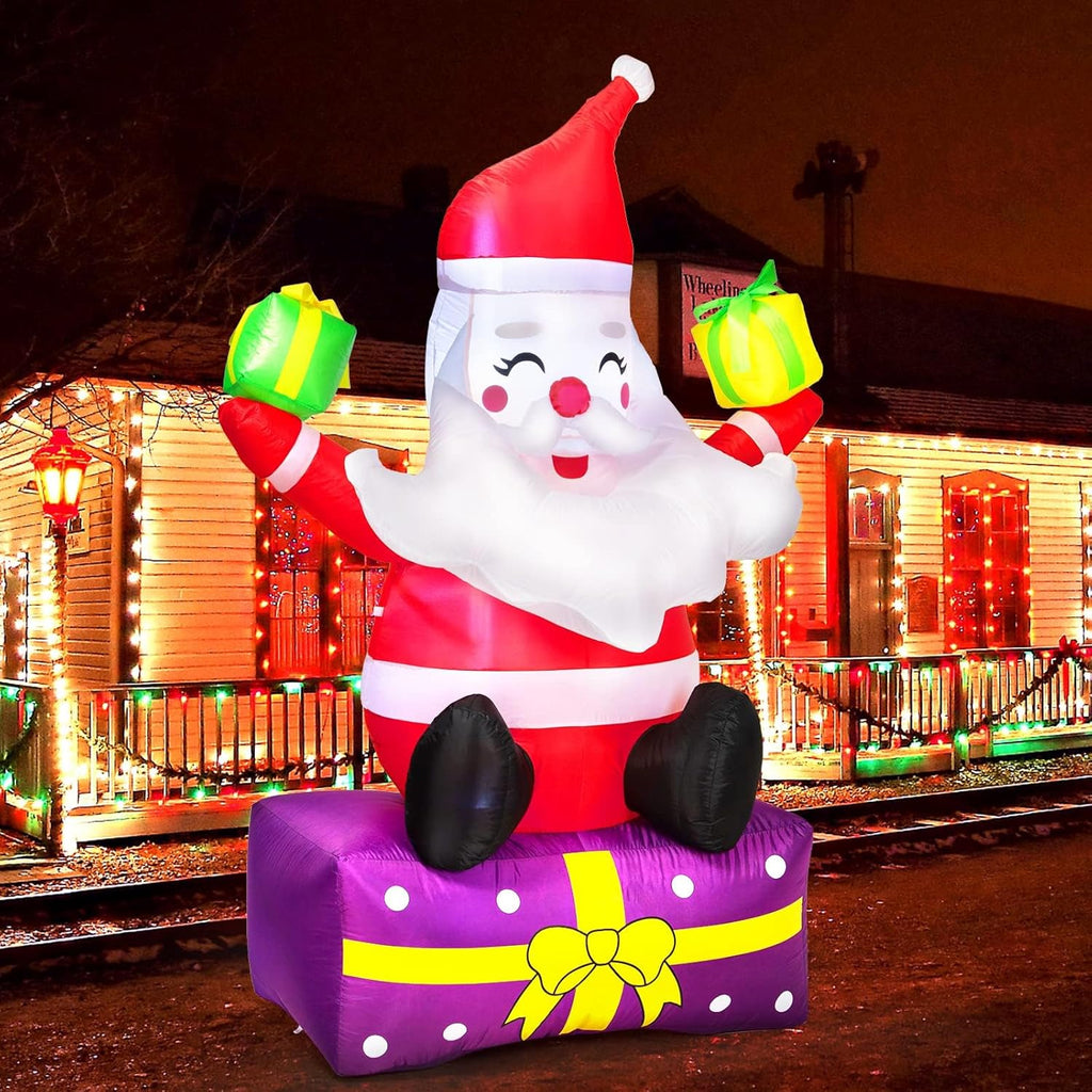 6Ft Inflatable Santa Claus with Gift Boxes and Built-in LED Lights X72545