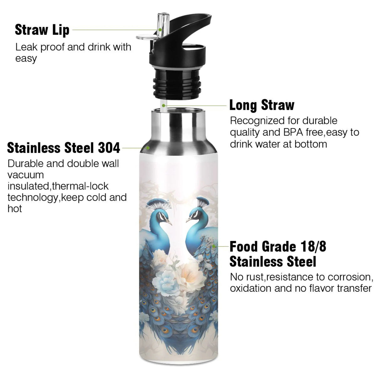 Stainless Steel Insulated Water Bottle with Straw Lid U58980