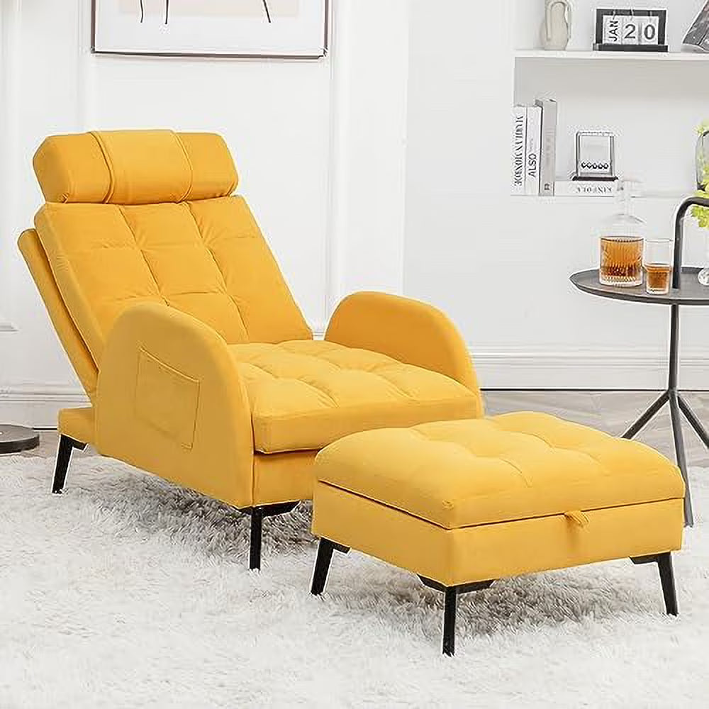 Yellow Velvet Accent Chair with Ottoman X97467