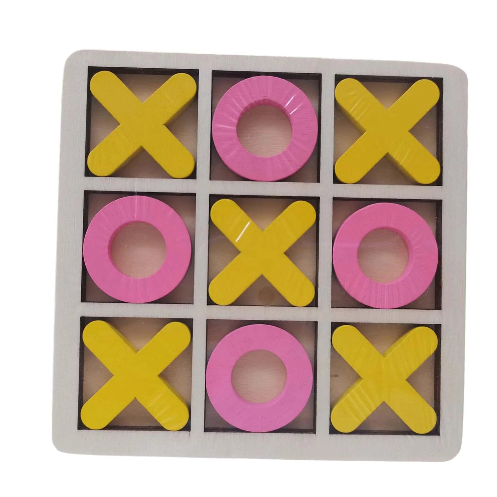 Yellow Pink Wood Tic Tac Toe Game Set T347098