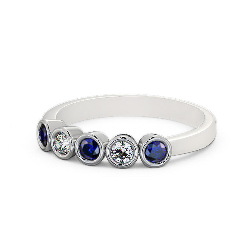 14K White Gold Eternity Band with Blue Sapphire and Diamond N18035