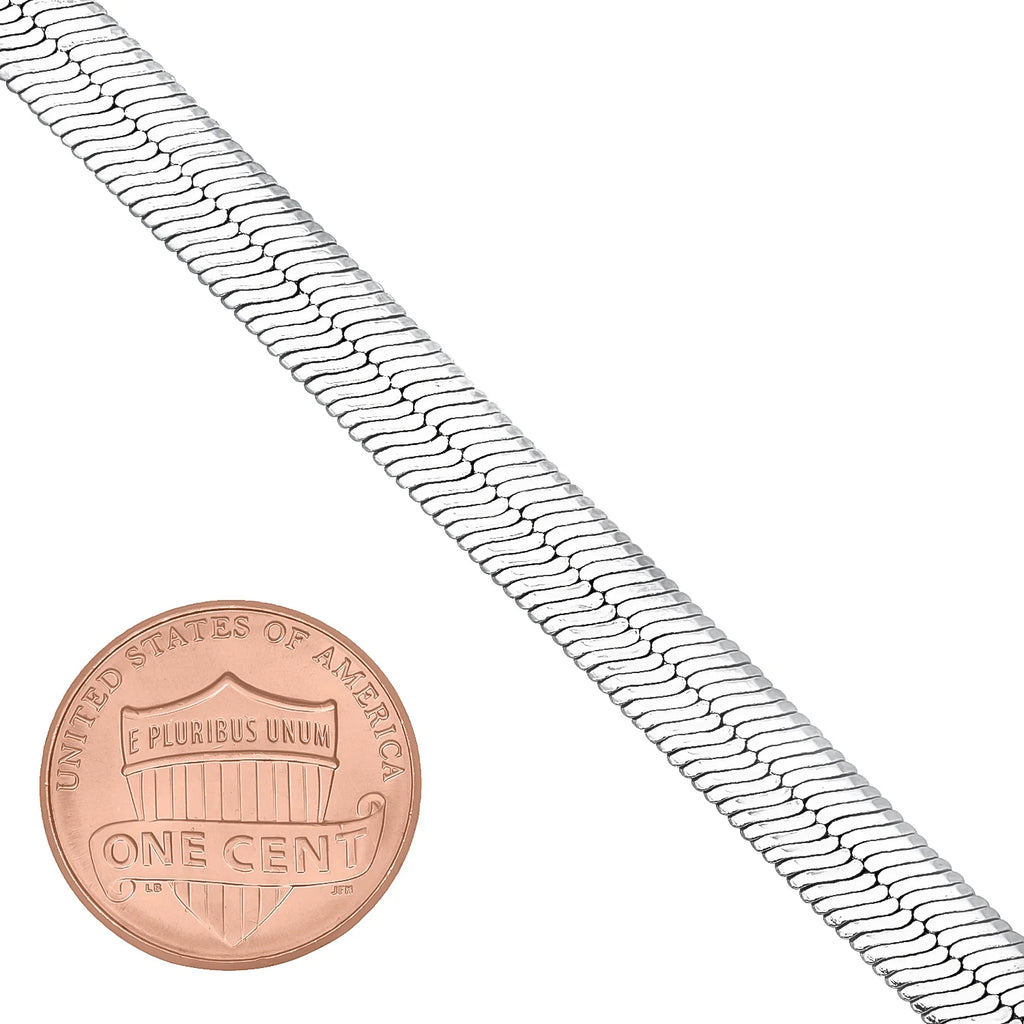 Rhodium Plated Flat Herringbone Chain Necklace, 24 inches J62349