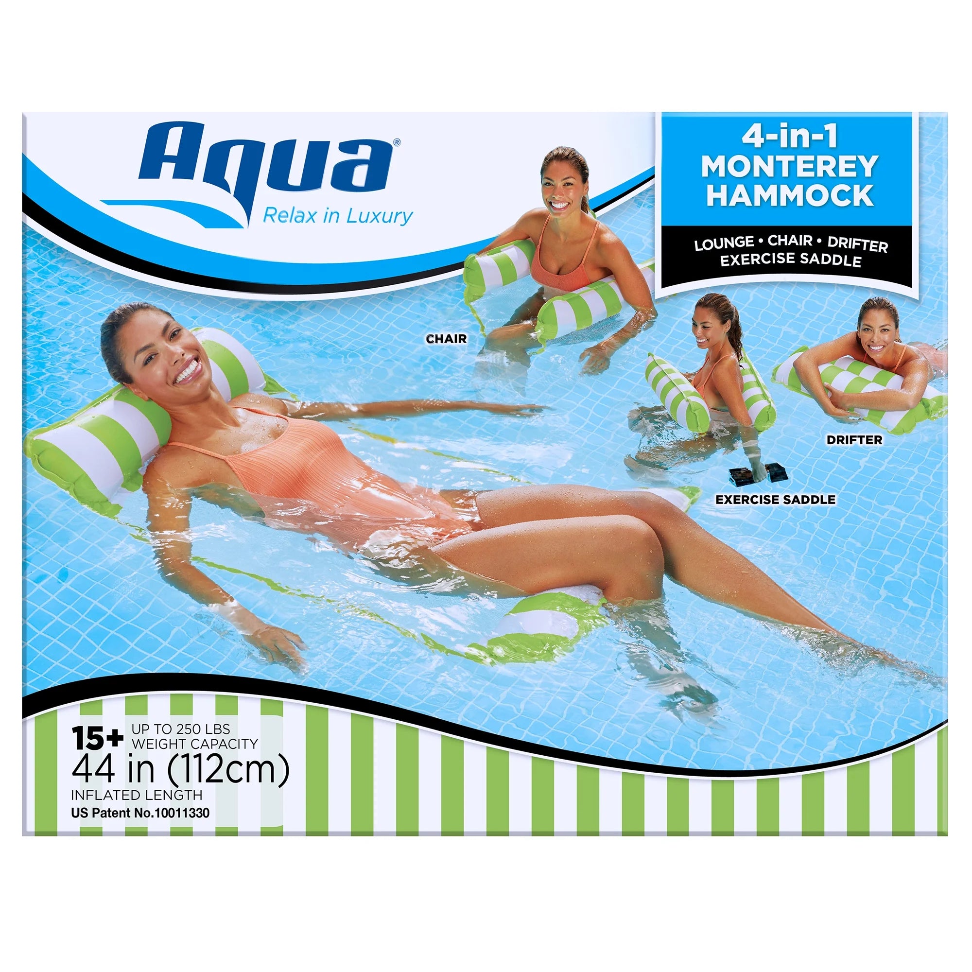 Green 4 Pack Inflatable Pool Hammock Lounger O38409