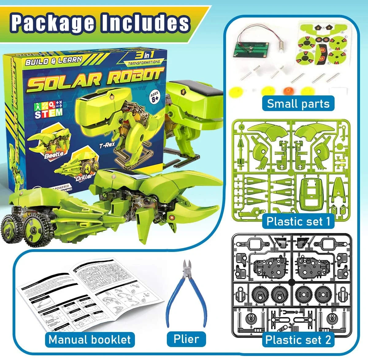 STEM Robot Building Science Kit 3 in 1 Solar Dinosaur Robot E496
