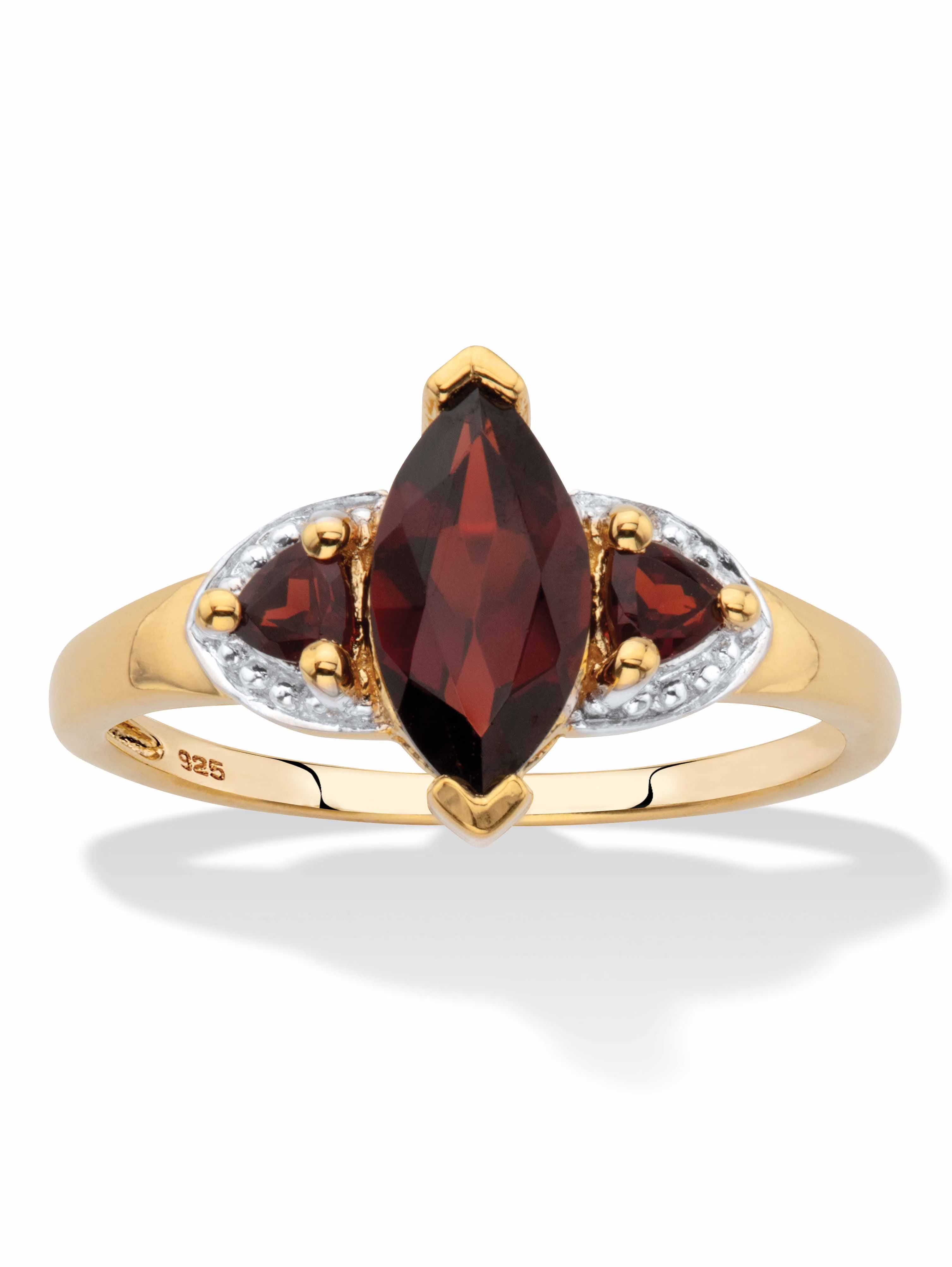 Marquise and Trillion Cut Red Garnet Ring, 1.68 TCW 14k Gold-Plated Sterling Silver J162963