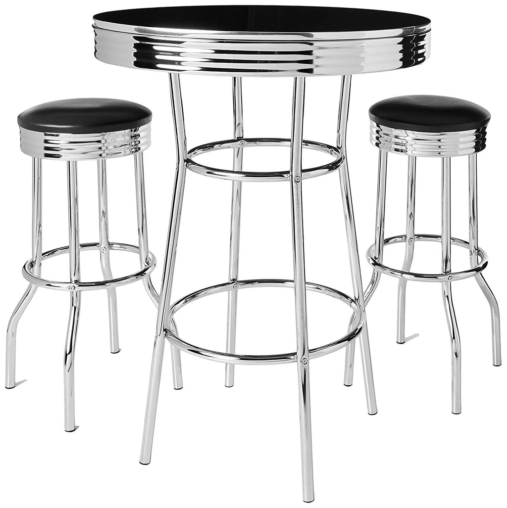 3 Piece Bar Set with 2 Stools Black and Chrome C859132