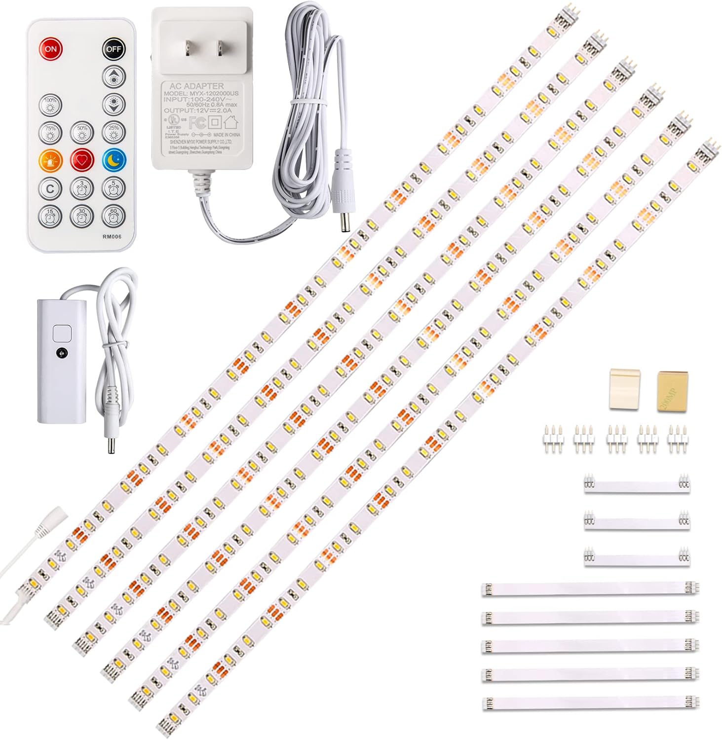 6 PCS LED Strip Lights with Remote Control Dimmer, 2700K Warm White C296
