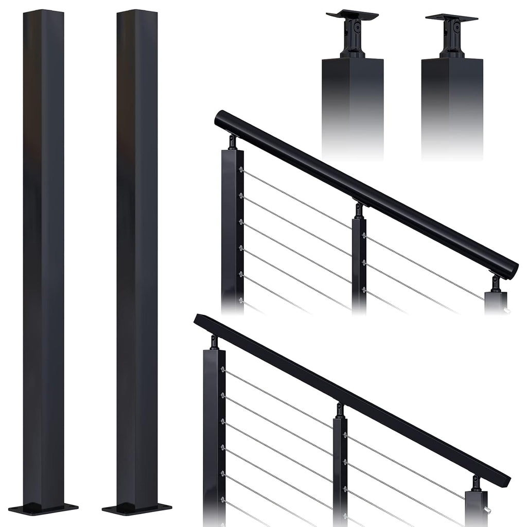 Black Stainless Steel Surface Mount Cable Railing Post 36"x2"x2" 2Pack H37834
