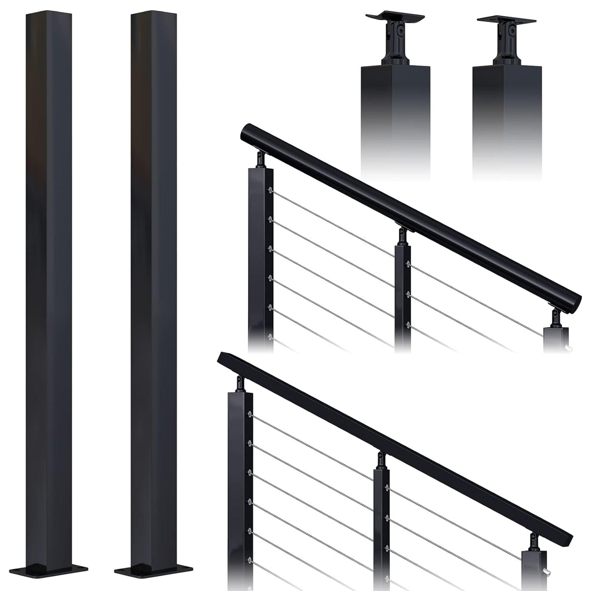 Black Stainless Steel Surface Mount Cable Railing Post 36"x2"x2" 2Pack H37834