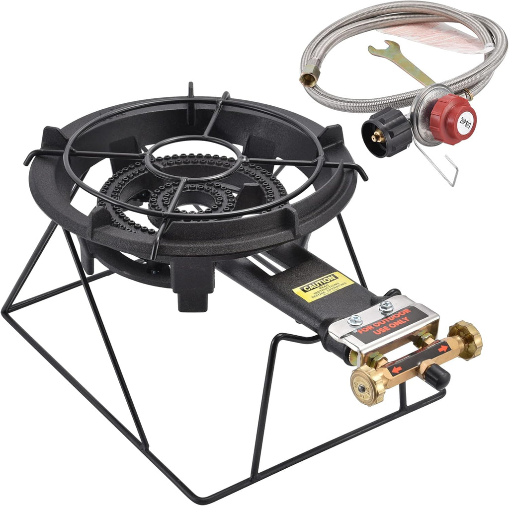 80000 BTU Heavy Duty Cast Iron Camping Stove with Adjustable Regulator & Hose Z636