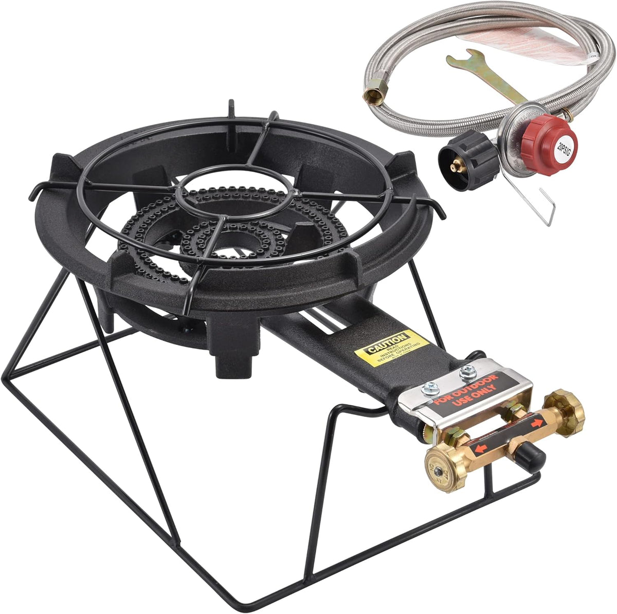 80000 BTU Heavy Duty Cast Iron Camping Stove with Adjustable Regulator & Hose Z636