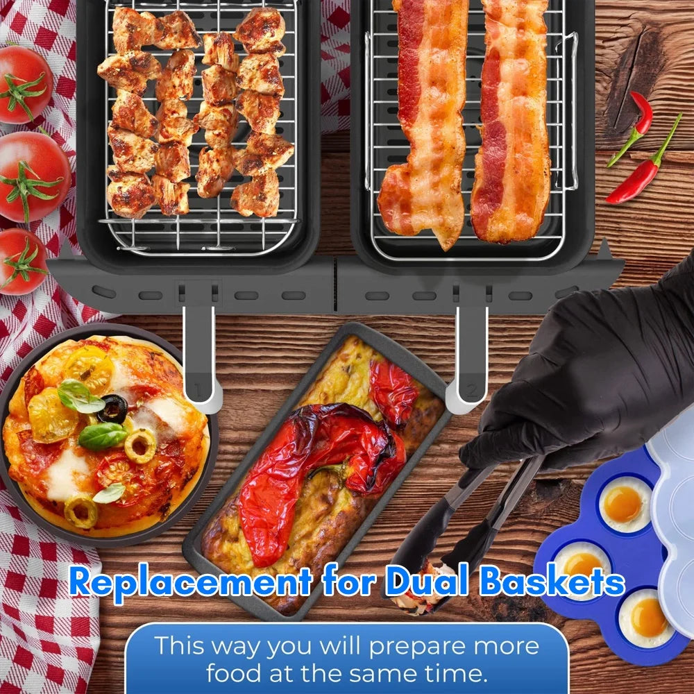 6 PCS Non-Stick Air Fryer Accessories Set with Cake Baking Barrel Pizza Cupcake Pans Skewer Toast Racks Food Tongs A310342