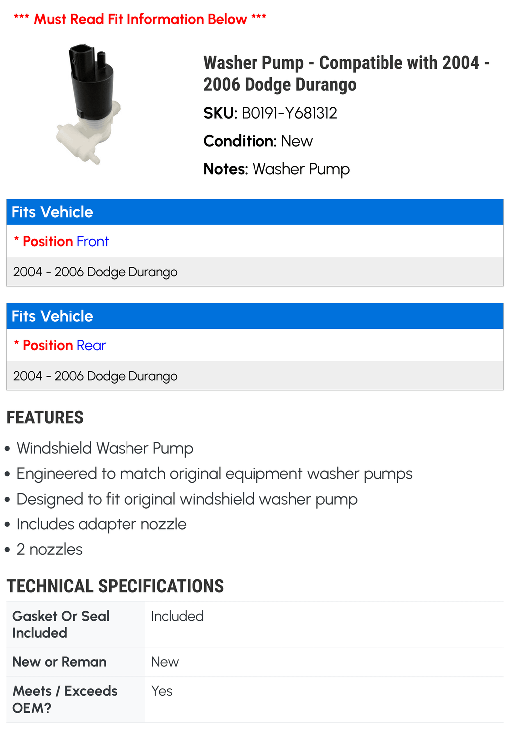 Washer Pump M75435