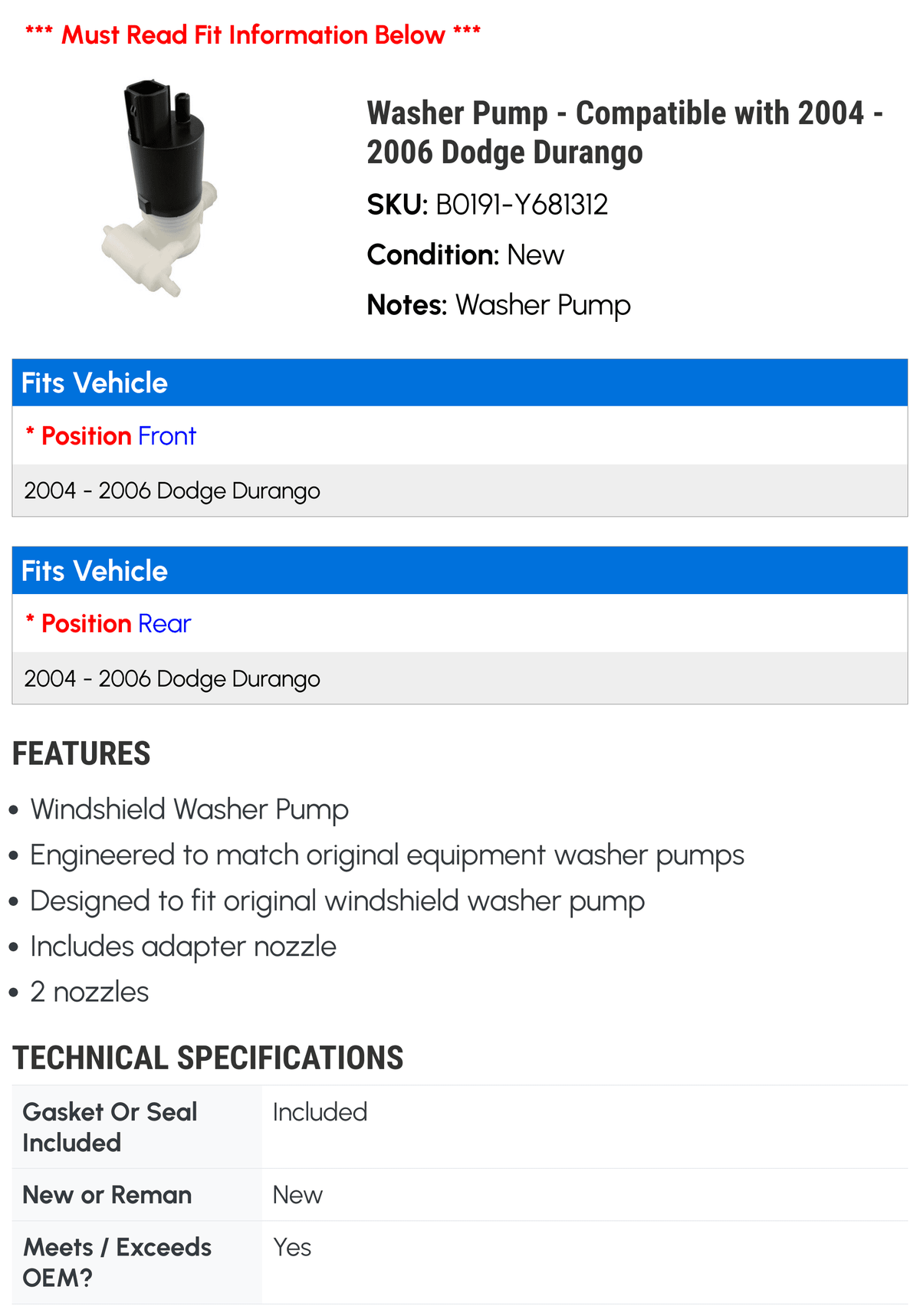 Washer Pump M75435