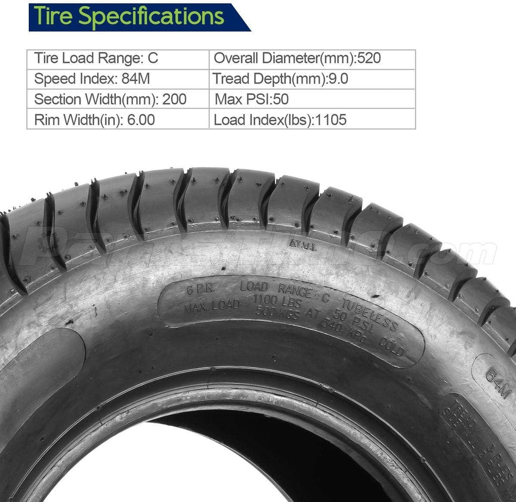 20.5x8.00-10 Trailer Tires Load Range C 6PR, Set of 4 R256