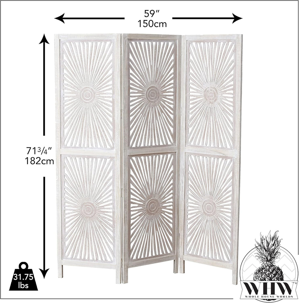 3 Panel Room Divider, Mango and MDF Wood, 71.75 Inches Tall Y22264