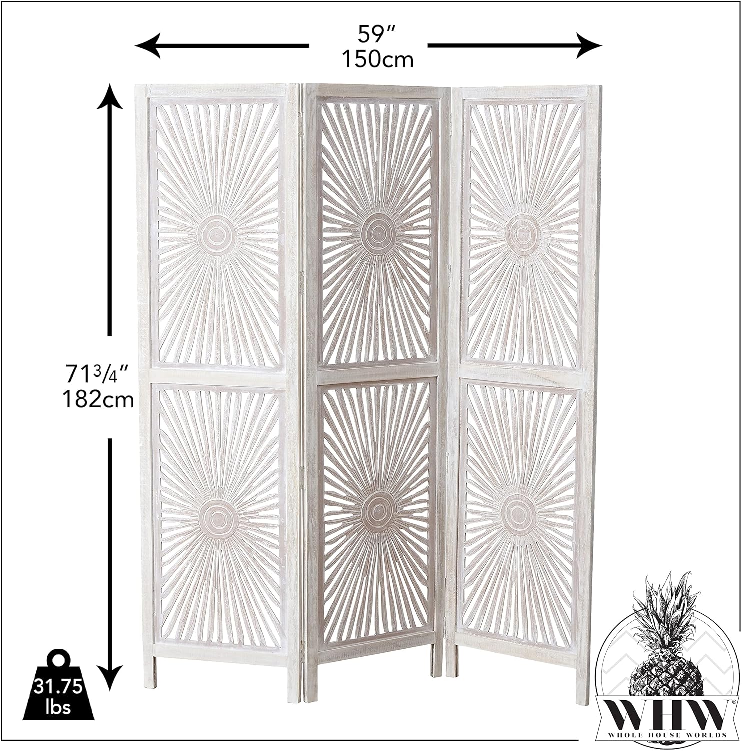 3 Panel Room Divider, Mango and MDF Wood, 71.75 Inches Tall Y22264