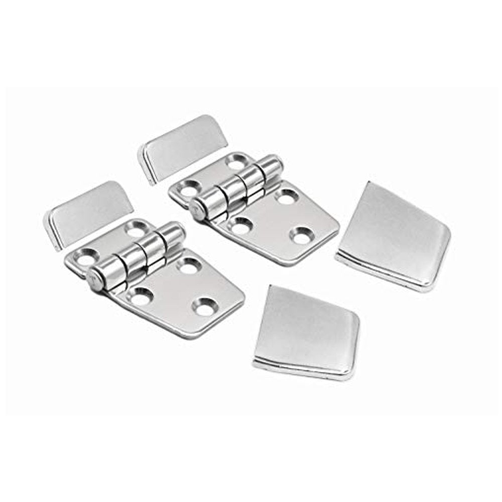 Pair of 316 Stainless Steel Short Sided Strap Hinges with Cover Caps T320806