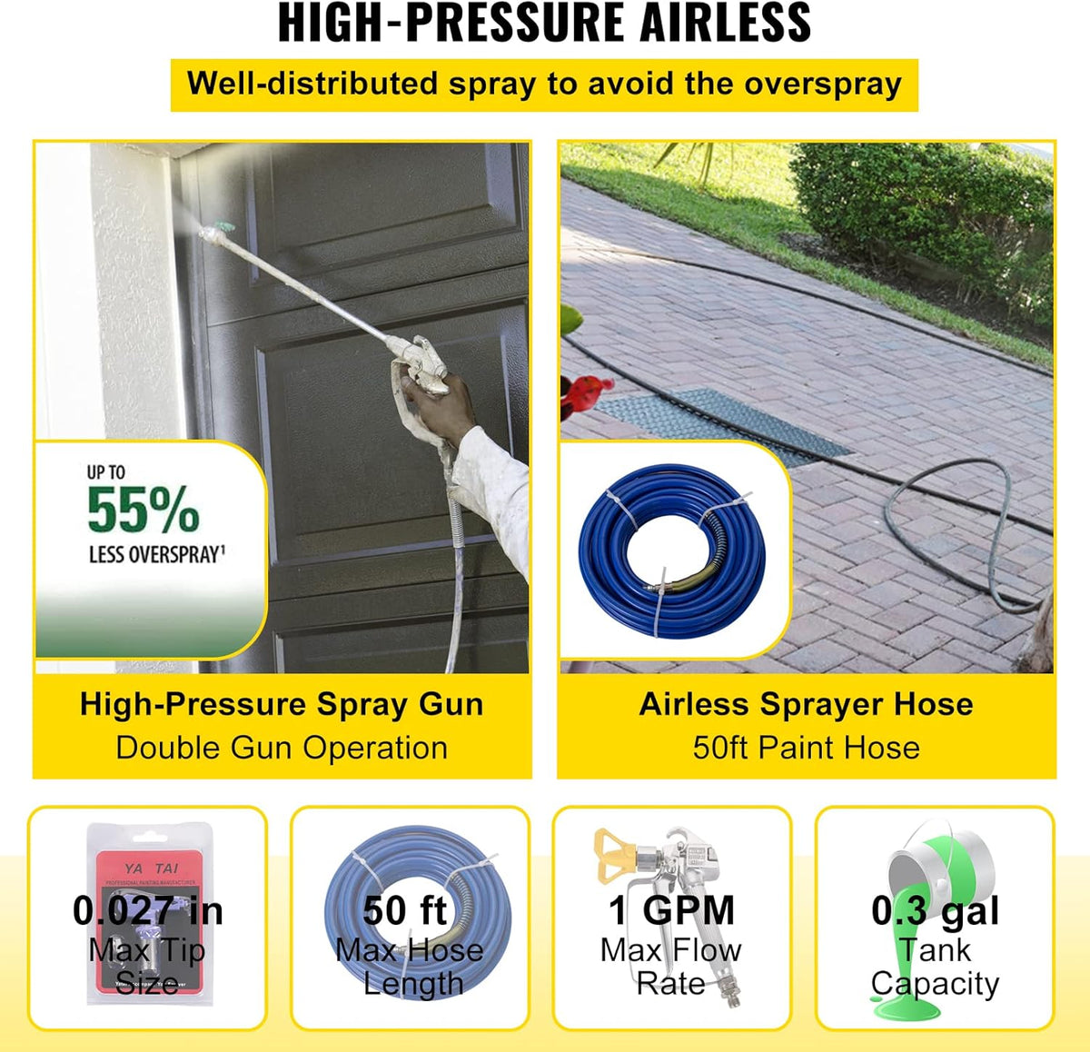 Airless Paint Sprayer, 1500W Cart, 1GPM 50FT Hose, 621 Tip, 6in Extension Bar J355