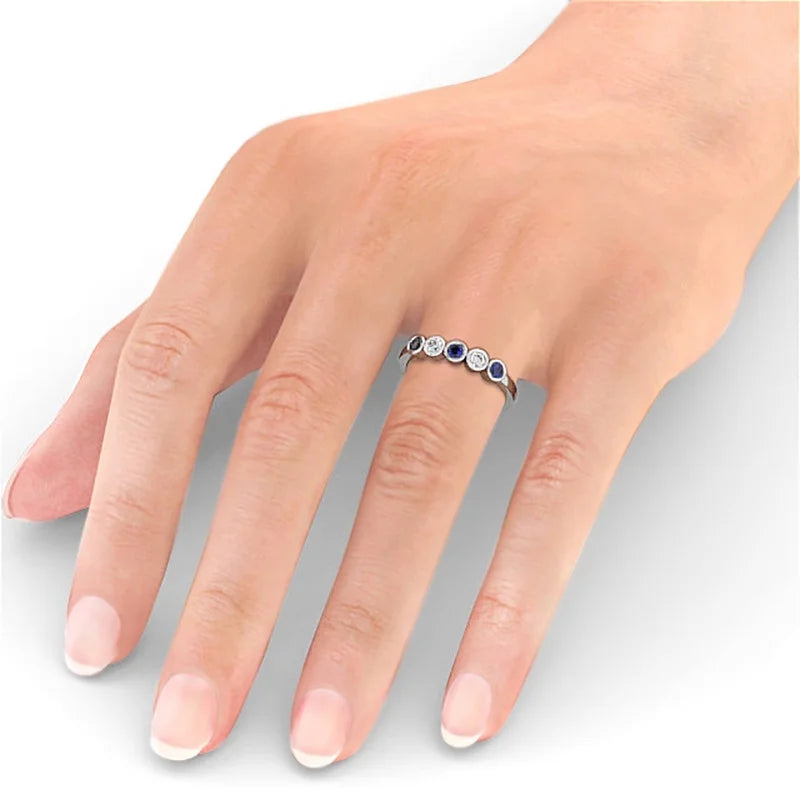 14K White Gold Eternity Band with Blue Sapphire and Diamond N18035