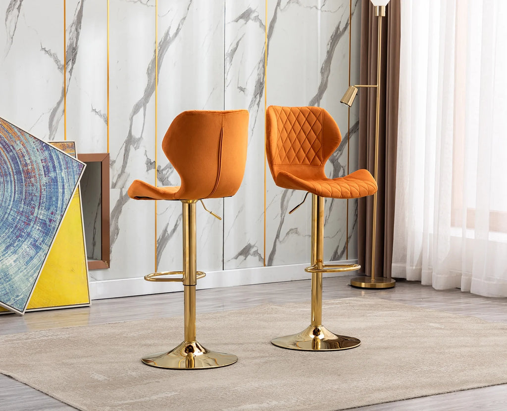 Orange Velvet Adjustable Swivel Bar Stools Set of 2 X188