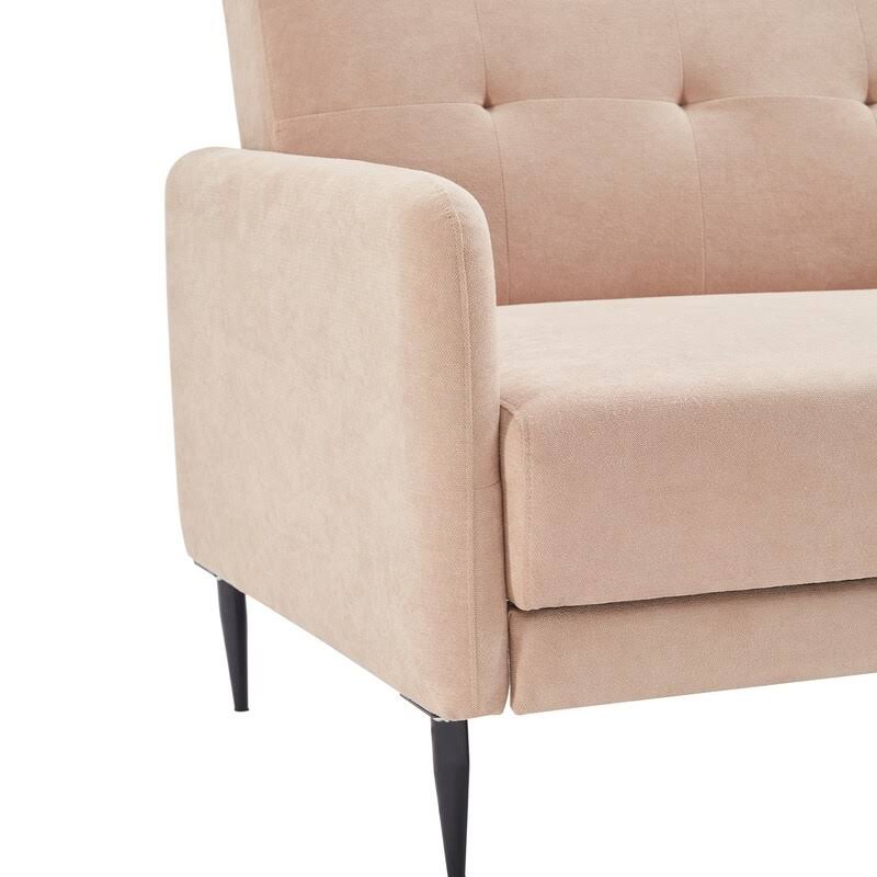 Beige Linen Fabric Folding Futon Sofa Bed with Metal Leg Z3048