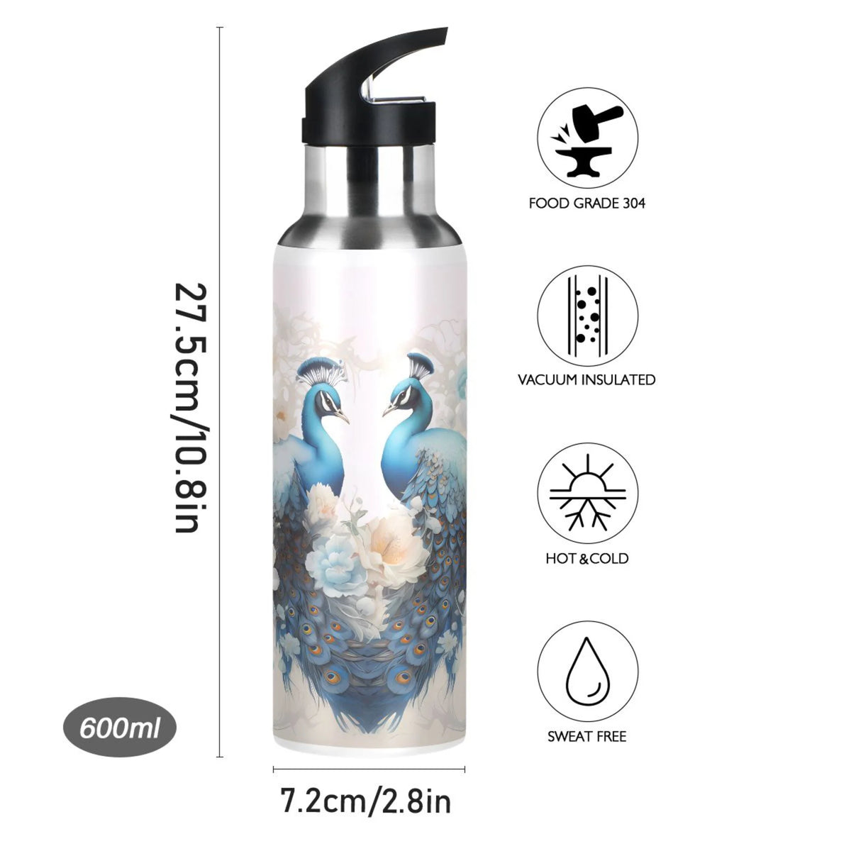 Stainless Steel Insulated Water Bottle with Straw Lid U58980