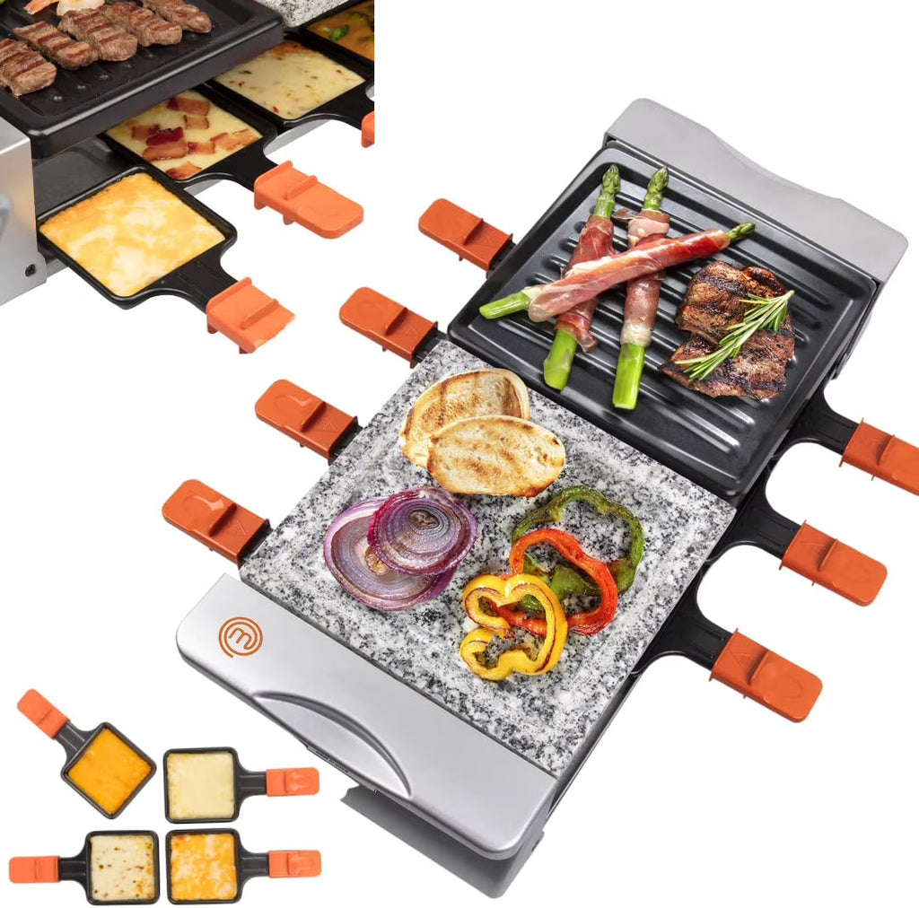 Raclette Table Grill with Non-stick Grilling Plate and Cooking Stone, 8 Person Electric Tabletop Cooker, 19" x 8" x 4.5" H543