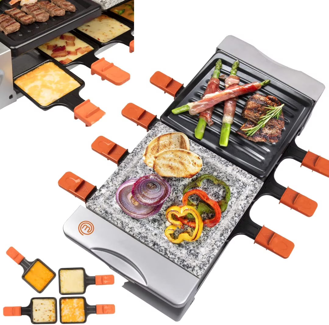 Raclette Table Grill with Non-stick Grilling Plate and Cooking Stone, 8 Person Electric Tabletop Cooker, 19" x 8" x 4.5" H543
