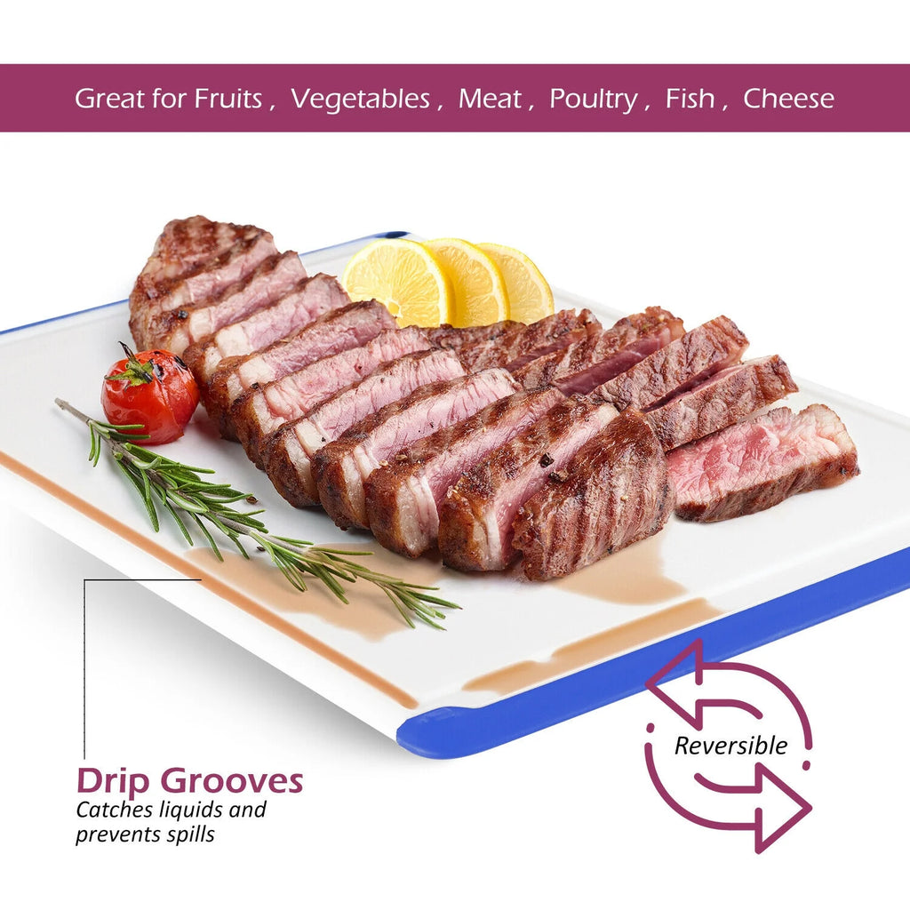 Blue Plastic Cutting Board with Drip Grooves W64858