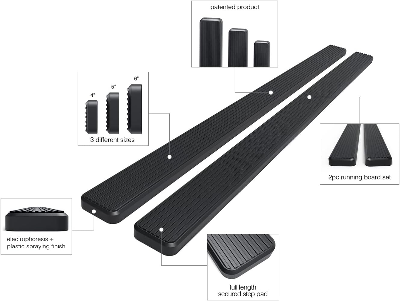 6in Black Running Boards K639058