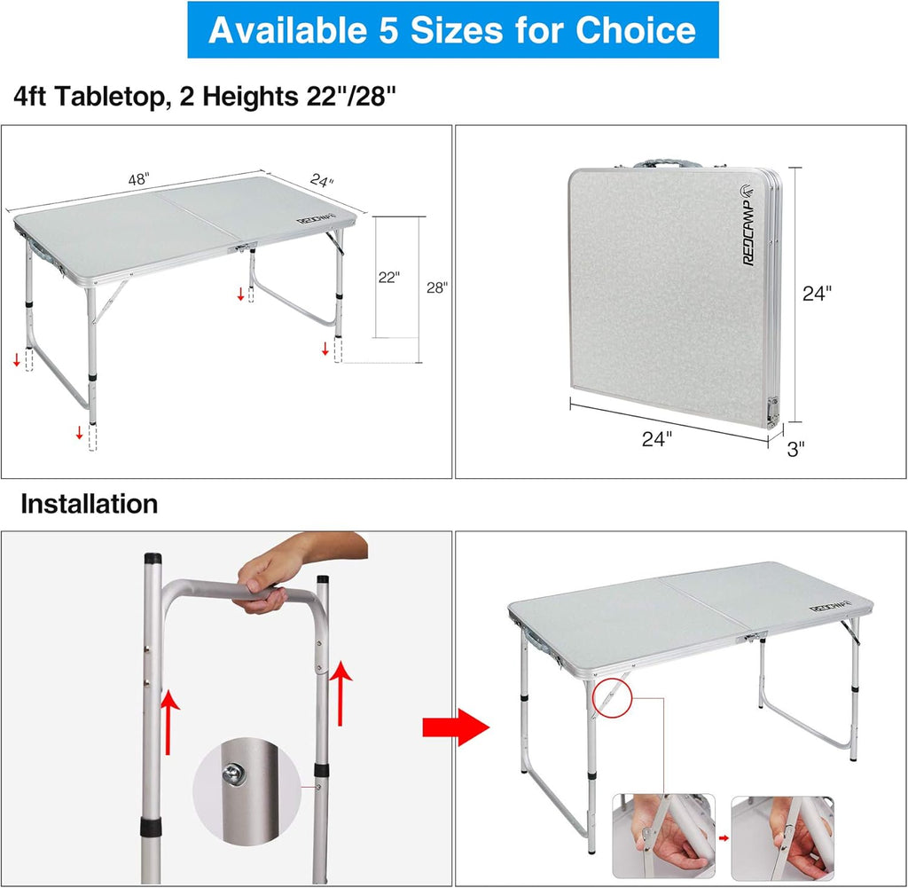 Folding Camping Table, 3ft Portable Aluminum Outdoor Table H861