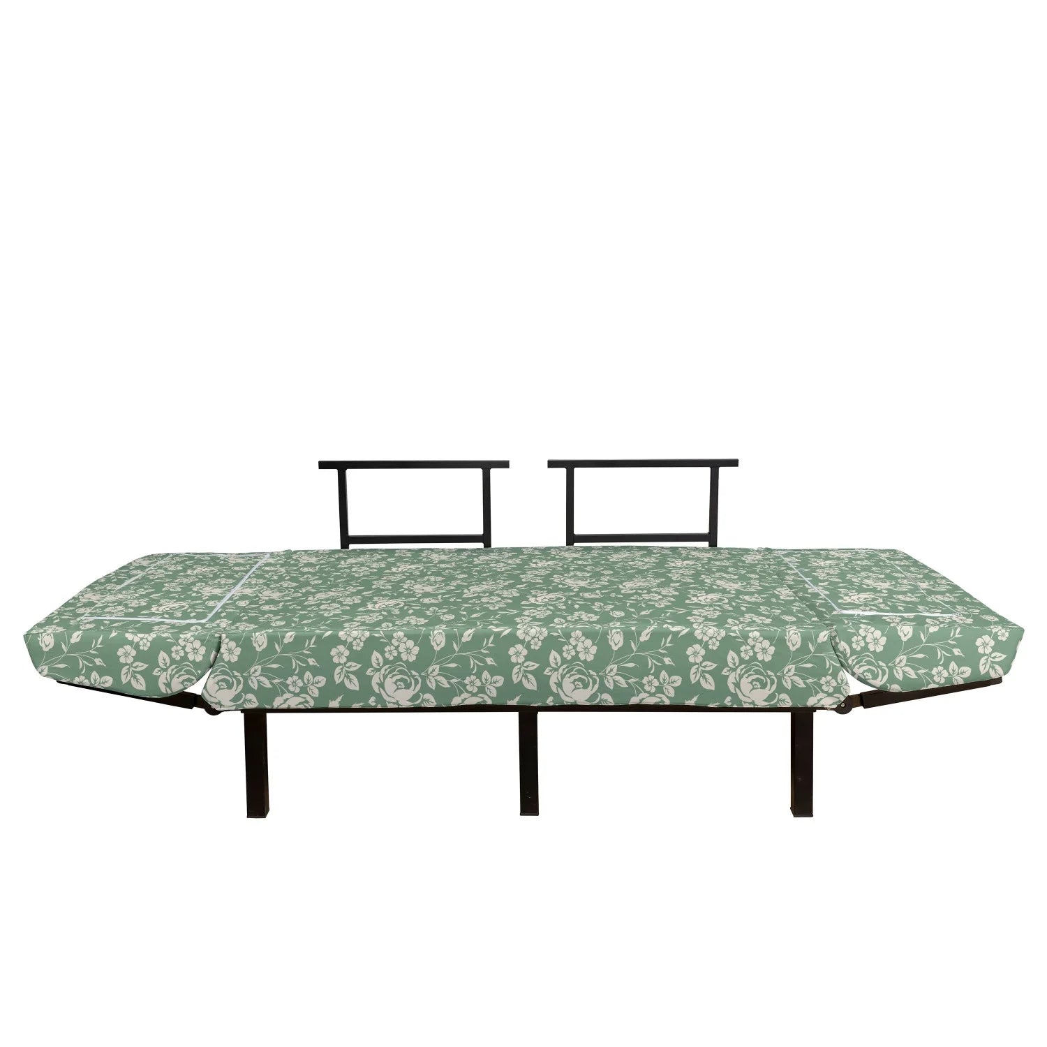 Reseda Green Cream Floral Upholstered Futon Sofa with Metal Frame F53453