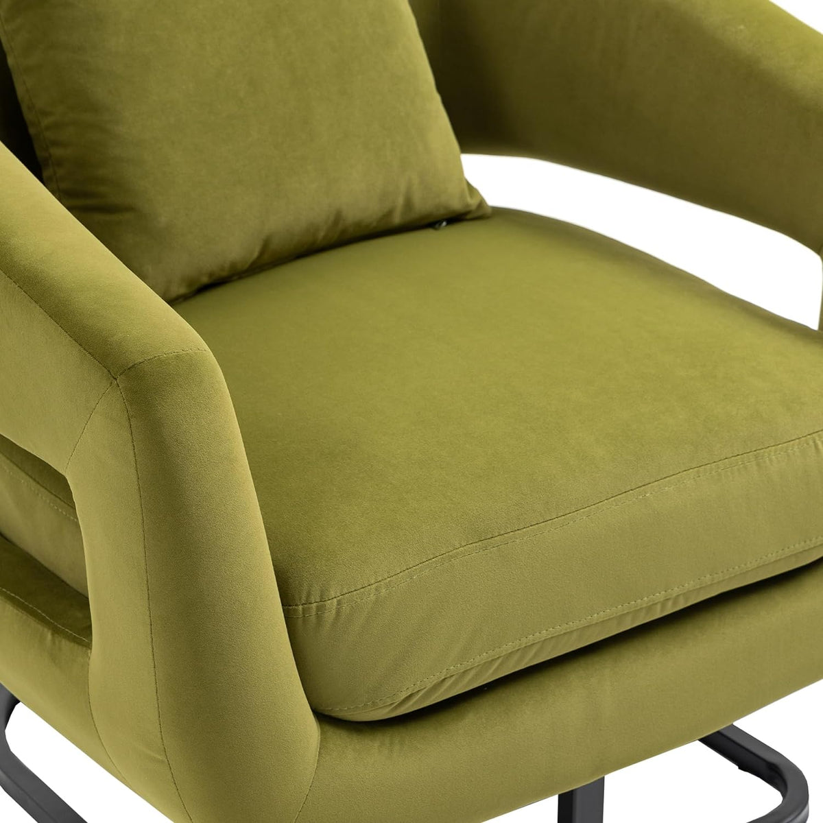 Olive Velvet Barrel Chair with Metal Base S388345