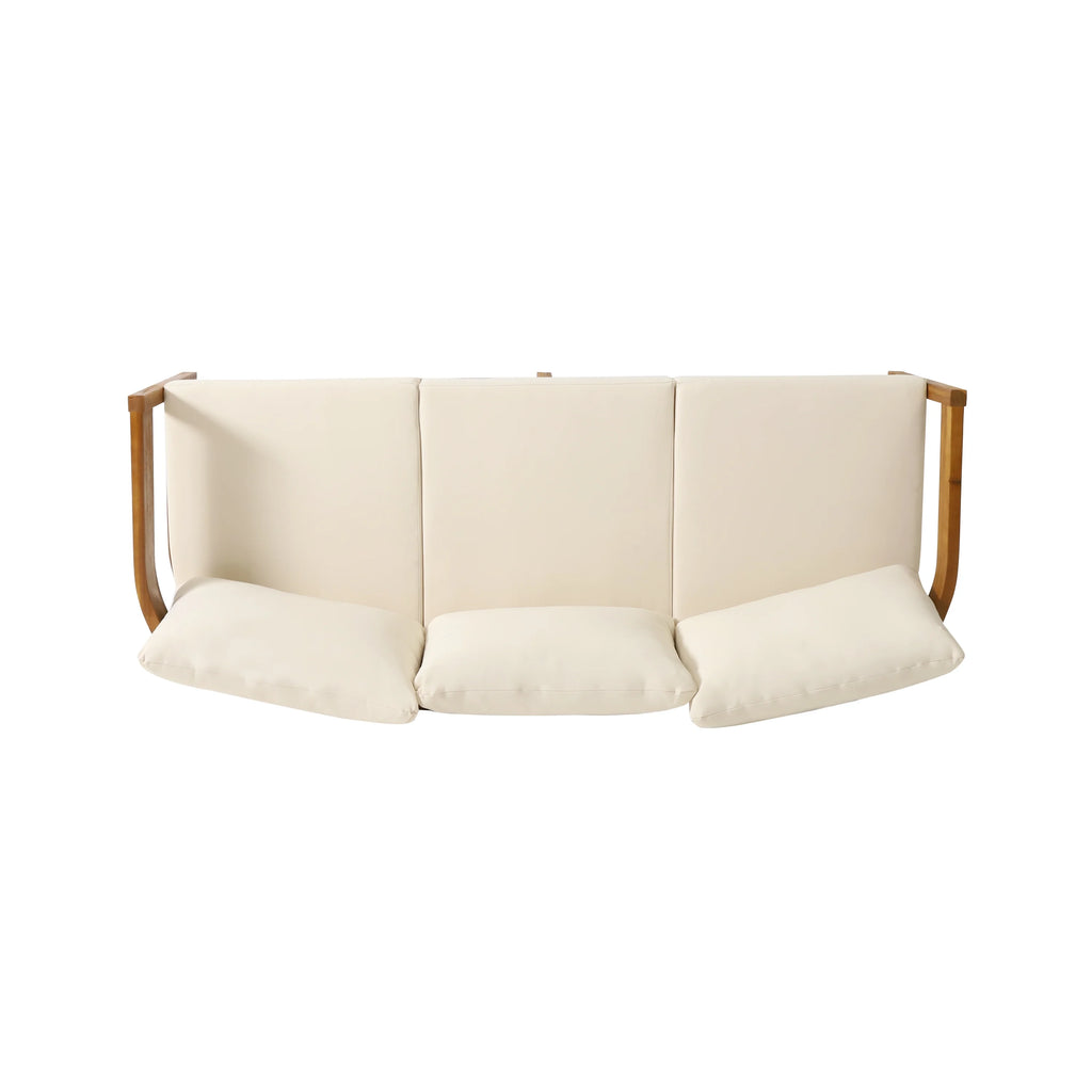 Beige Acacia Wood 3 Seater Sofa Chat Set with Ottoman P73857